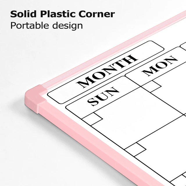 Alt view image 7 of 7 - Monthly Whiteboard Calendar for Wall, 24" x 18" Dry Erase Board with Plastic Frame, Hanging Dry Erase Calendar with 3 Mini Sticky Notes for Kitchen Planner, Memo, Home and Office, Pink