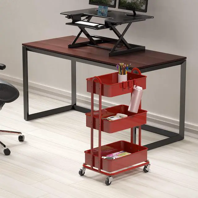 Alt view image 2 of 6 - 3-Tier Heavy Duty Metal Utility Rolling Cart, Red