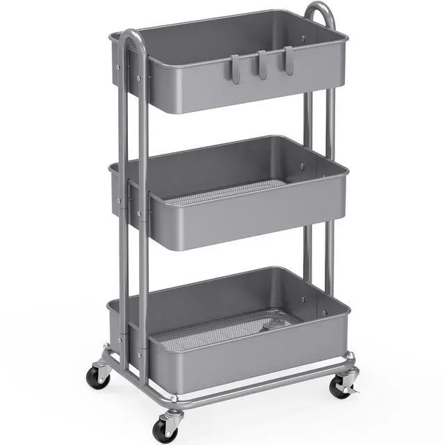Main image of 3-Tier Heavy Duty Metal Utility Rolling Cart, Silver