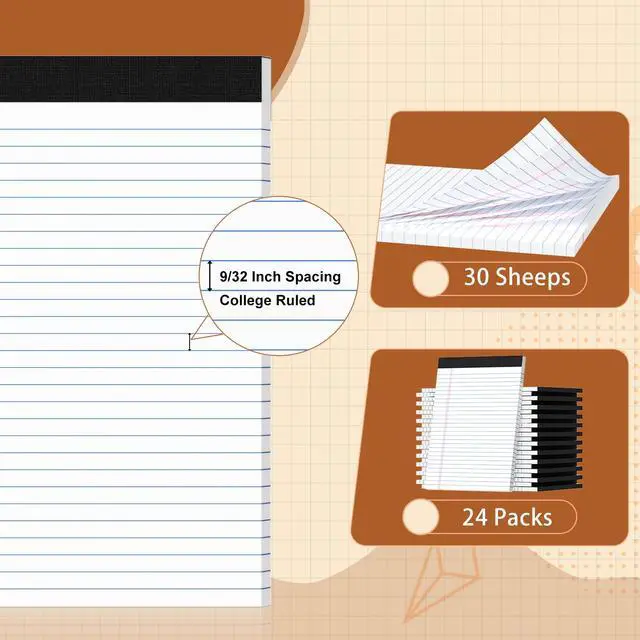 Alt view image 2 of 6 - Legal Pads 8.5 X11.75, Narrow Ruled Notepads, 24 Pack, 30 Sheet/Pad White Legal Pads, Tear Off Notepad, Perforated Writing Pad, Notebook Paper College Ruled, Notepads For Office Home School