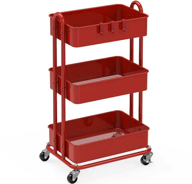 Main image of 3-Tier Heavy Duty Metal Utility Rolling Cart, Red