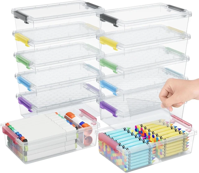 Main image of 12 Pack Extra Large Pencil Box with Removable Divider, Thickened Pencil Case Bulk, Clear Crayon Marker Organizer Stackable Plastic Small Storage Containers for Pen Craft School Supplies, Multi