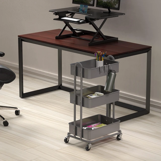 Alt view image 2 of 6 - 3-Tier Heavy Duty Metal Utility Rolling Cart, Silver