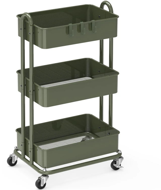 Main image of 3-Tier Heavy Duty Metal Utility Rolling Cart, Army Green