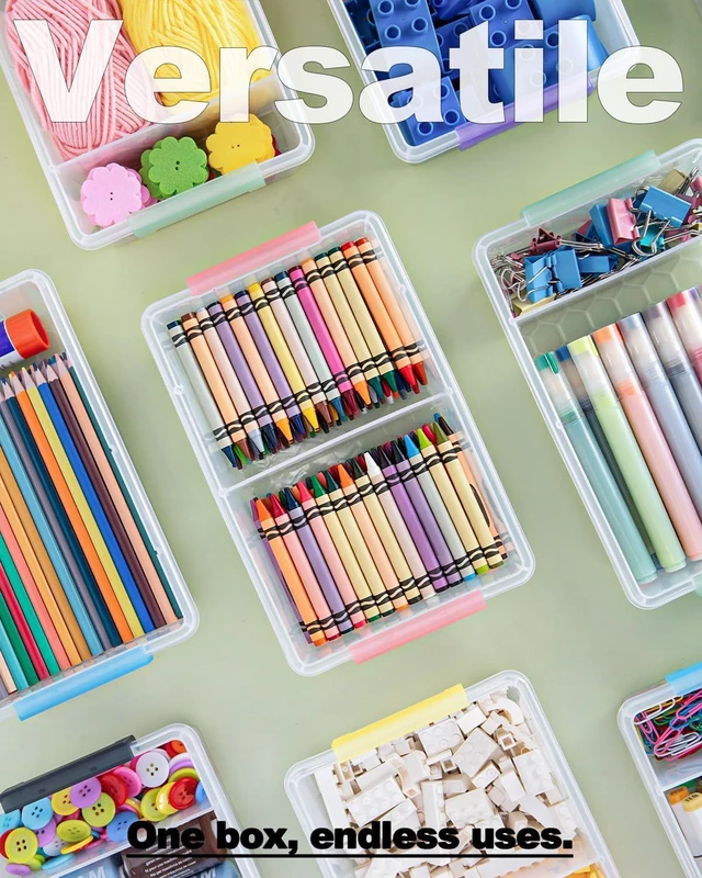 Alt view image 6 of 7 - 12 Pack Extra Large Pencil Box with Removable Divider, Thickened Pencil Case Bulk, Clear Crayon Marker Organizer Stackable Plastic Small Storage Containers for Pen Craft School Supplies, Multi