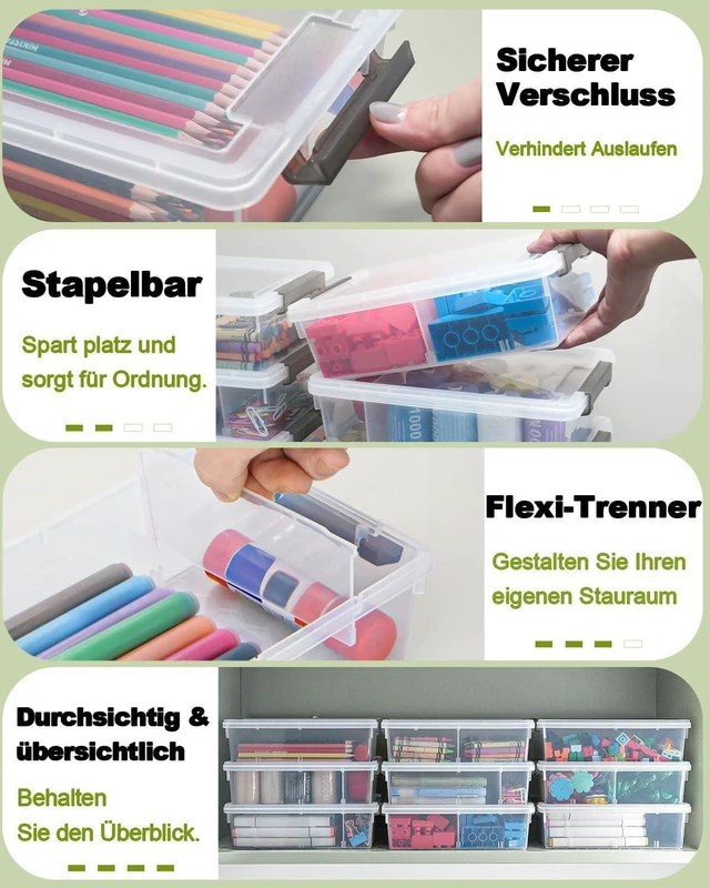 Alt view image 7 of 7 - 12 Pack Extra Large Pencil Box with Removable Divider, Thickened Pencil Case Bulk, Clear Crayon Marker Organizer Stackable Plastic Small Storage Containers for Pen Craft School Supplies, Multi