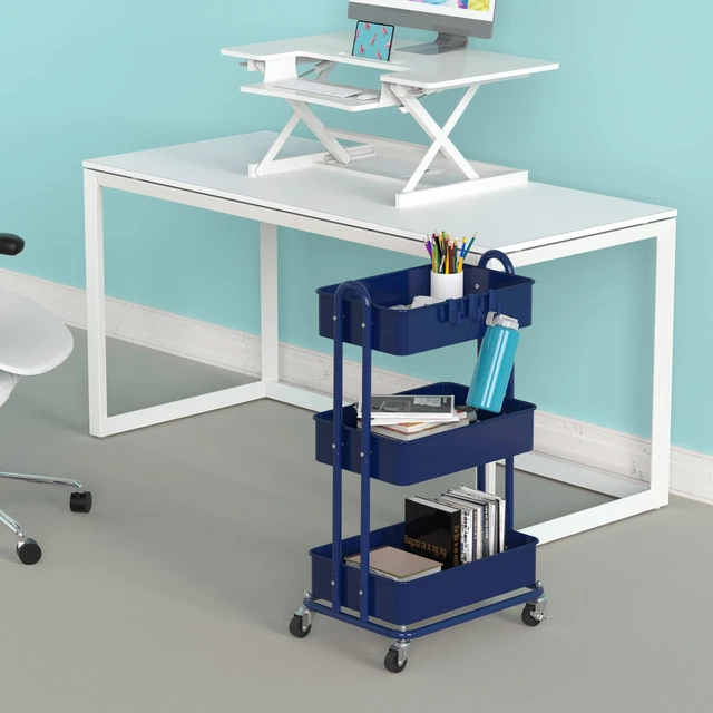 Alt view image 3 of 6 - 3-Tier Heavy Duty Metal Utility Rolling Cart, Navy