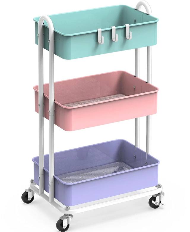 Main image of 3-Tier Heavy Duty Metal Utility Rolling Cart, Multicolor