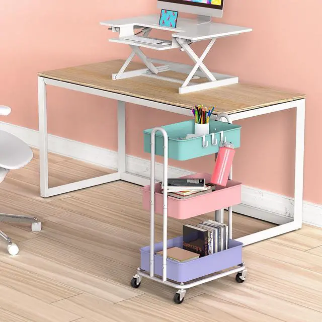 Alt view image 2 of 5 - 3-Tier Heavy Duty Metal Utility Rolling Cart, Multicolor