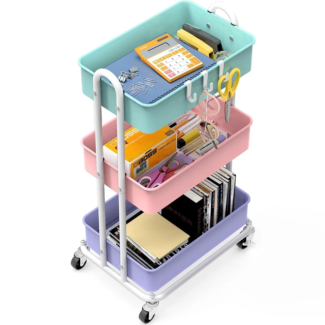 Alt view image 3 of 5 - 3-Tier Heavy Duty Metal Utility Rolling Cart, Multicolor