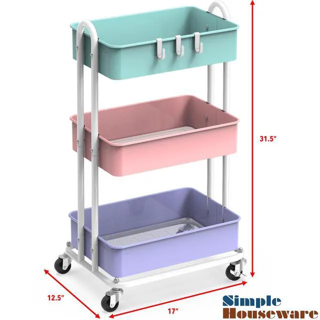 Alt view image 5 of 5 - 3-Tier Heavy Duty Metal Utility Rolling Cart, Multicolor