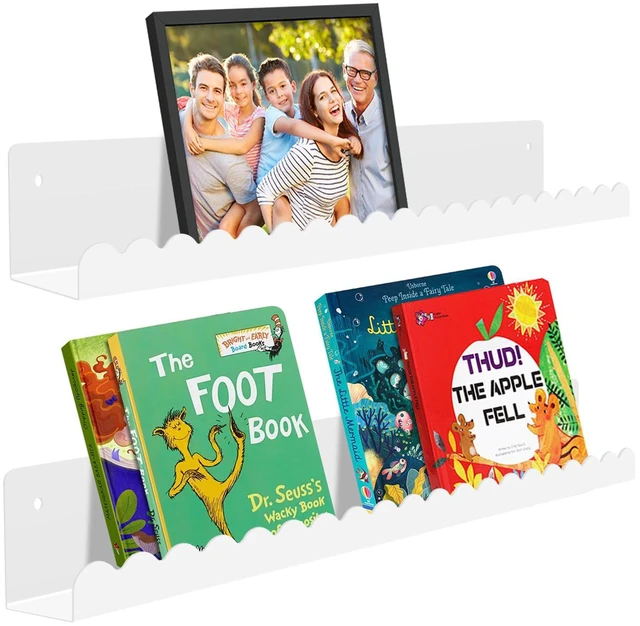 Main image of Magnetic Book Shelf for Teacher Classroom 2-Pack 17" Whiteboard Shelves, Reusable Metal Book Holder, Holds 12.5 lbs, for Classroom Furniture, Walls, and Home Decor (White, Scalloped)