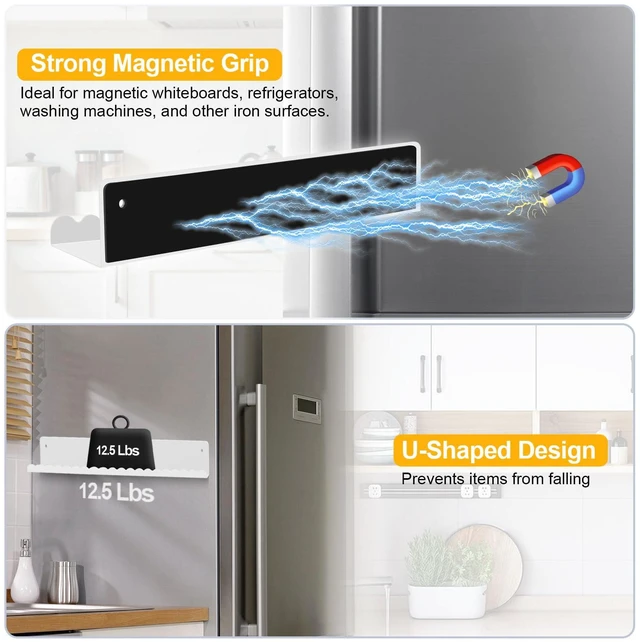 Alt view image 3 of 7 - Magnetic Book Shelf for Teacher Classroom 2-Pack 17" Whiteboard Shelves, Reusable Metal Book Holder, Holds 12.5 lbs, for Classroom Furniture, Walls, and Home Decor (White, Scalloped)