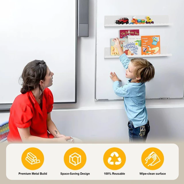 Alt view image 4 of 7 - Magnetic Book Shelf for Teacher Classroom 2-Pack 17" Whiteboard Shelves, Reusable Metal Book Holder, Holds 12.5 lbs, for Classroom Furniture, Walls, and Home Decor (White, Scalloped)