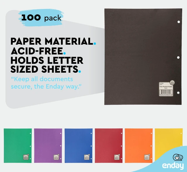 Alt view image 4 of 7 - Black Paper Folders with Pockets (100 Pack) - Letter Size Two Pocket Folder Bulk, Premium Quality, Portfolio - by