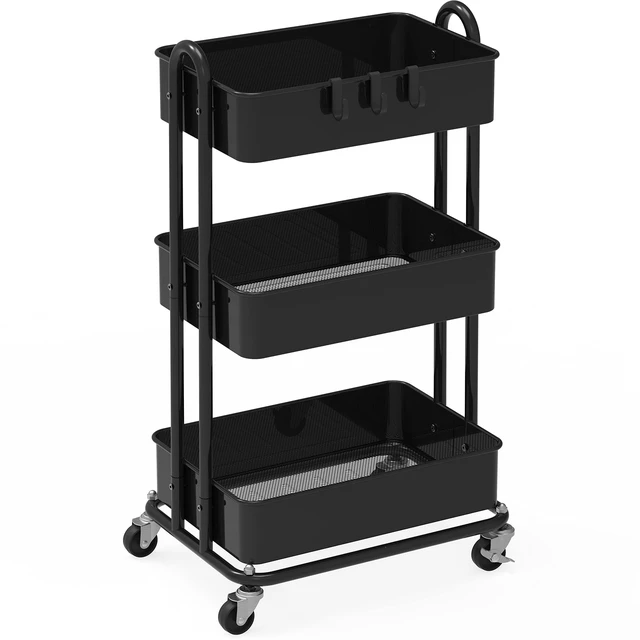 Main image of 3-Tier Heavy Duty Metal Utility Rolling Cart, Black