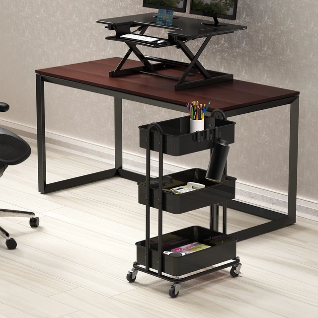 Alt view image 2 of 6 - 3-Tier Heavy Duty Metal Utility Rolling Cart, Black