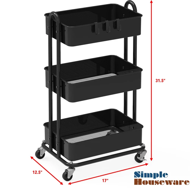 Alt view image 6 of 6 - 3-Tier Heavy Duty Metal Utility Rolling Cart, Black