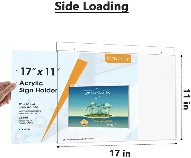 Alt view image 2 of 7 - Acrylic Wall Mount Sign Holder, 11 x 17 Landscape, 6 Pack Clear Acrylic Material, Easy Wall Installation with Included Screws and Pre-drilled Holes, Ideal for Posters, Notices, Signs