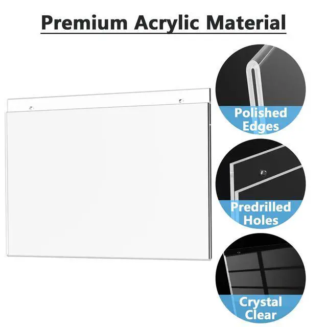Alt view image 3 of 7 - Acrylic Wall Mount Sign Holder, 11 x 17 Landscape, 6 Pack Clear Acrylic Material, Easy Wall Installation with Included Screws and Pre-drilled Holes, Ideal for Posters, Notices, Signs