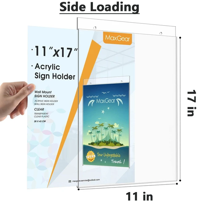 Alt view image 2 of 7 - Acrylic Wall Mount Sign Holder, 11 x 17 Vertical, 6 Pack Clear Acrylic Material, Easy Wall Installation with Included Screws and Pre-drilled Holes, Ideal for Posters, Notices, Signs