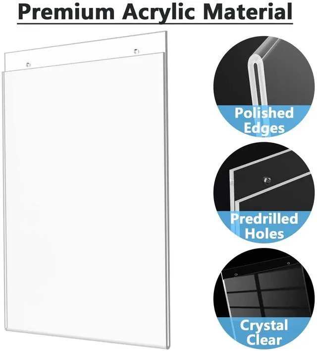 Alt view image 3 of 7 - Acrylic Wall Mount Sign Holder, 11 x 17 Vertical, 6 Pack Clear Acrylic Material, Easy Wall Installation with Included Screws and Pre-drilled Holes, Ideal for Posters, Notices, Signs