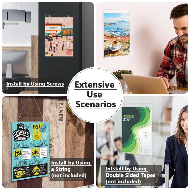 Alt view image 6 of 7 - Acrylic Wall Mount Sign Holder, 11 x 17 Vertical, 6 Pack Clear Acrylic Material, Easy Wall Installation with Included Screws and Pre-drilled Holes, Ideal for Posters, Notices, Signs