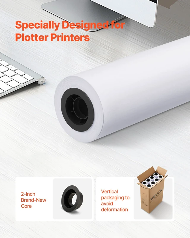 Alt view image 2 of 7 - Wide Format Paper, 24 in x 150 ft Plotter Roll, 8 Rolls CAD Bond Rolls with 2 in Core, 20 LB Bond Paper Rolls, Ideal for CAD Drawings, Engineering Plans, GIS Maps, and Architectural Designs