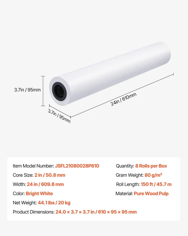 Alt view image 7 of 7 - Wide Format Paper, 24 in x 150 ft Plotter Roll, 8 Rolls CAD Bond Rolls with 2 in Core, 20 LB Bond Paper Rolls, Ideal for CAD Drawings, Engineering Plans, GIS Maps, and Architectural Designs