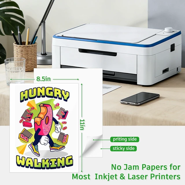 Alt view image 3 of 7 - Glossy Printable Vinyl Sticker Paper for Printer, 55 Sheets Waterproof Decal for Inkjet & Laser Printers, Compatible with Cricut, 8.5"x11" White for Gift Decor & Promotional Labels