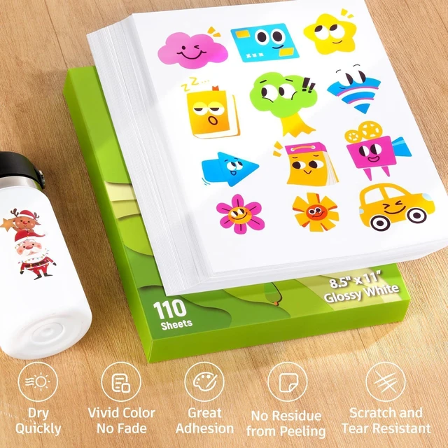 Alt view image 7 of 7 - Glossy Printable Vinyl Sticker Paper for Printer, 55 Sheets Waterproof Decal for Inkjet & Laser Printers, Compatible with Cricut, 8.5"x11" White for Gift Decor & Promotional Labels