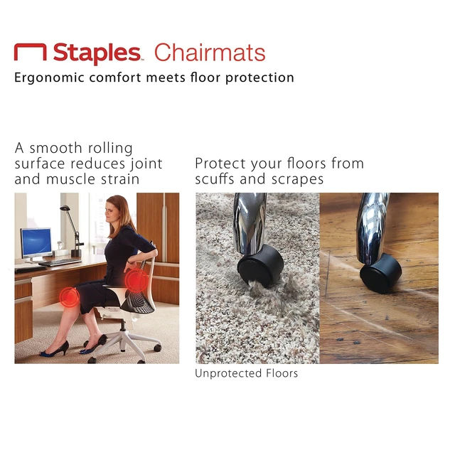 Alt view image 6 of 7 - Office Chair Mat, Clear, 45x53 Inch, Medium-Pile Carpet, with Lip Extended under-desk coverage and smooth glide for carpeted office floors