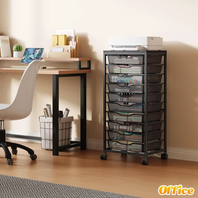 Alt view image 7 of 7 - 10-Drawer Rolling Storage Cart, Craft Organizers and Storage, Black 12x12 Inch Storage Drawers for Scrapbook Paper,Classroom,Craft,Bathroom,Teacher,Office,Art,Metal Organizer Cart with wheels