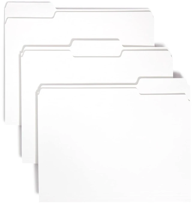 Main image of Standard File Folders, 100 Count, White, 1/3-Cut Tabs, Letter Size (12843)
