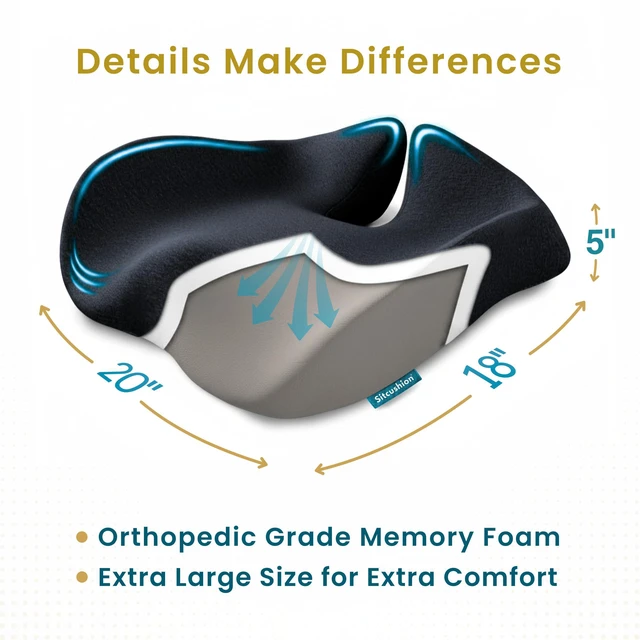 Alt view image 6 of 7 - Cooling Seat Cushion for Tailbone Pain Relief, X Large Office Chair Cushion Extra Large Cooling Office Chair Cushion and Coccyx Seat Cushion with a Breathable Cover to Ease Heat and Pressure (Black)