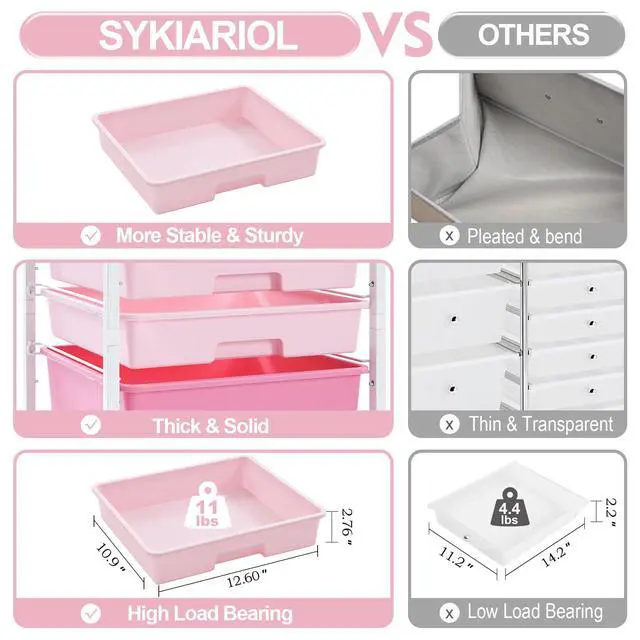 Alt view image 2 of 7 - Rolling Cart with Drawers,Utility Cart with 8 Drawers,Rose Pink Craft Organizers and Storage Cart with Wooden Tabletop for Living Room,Classroom, Bedroom,Dorm,Home Office