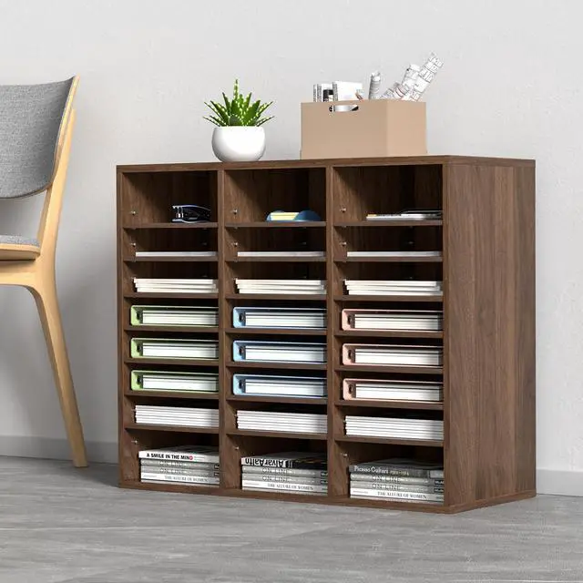 Main image of 24 Compartments Office Mailbox, Adjustable Shelves, Wood Literature Sorter 29x12x24.4 inches Ideal for Office, Home, Classroom, Mailrooms Organization EPA Certified (Brown)