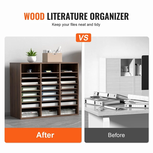 Alt view image 3 of 7 - 24 Compartments Office Mailbox, Adjustable Shelves, Wood Literature Sorter 29x12x24.4 inches Ideal for Office, Home, Classroom, Mailrooms Organization EPA Certified (Brown)