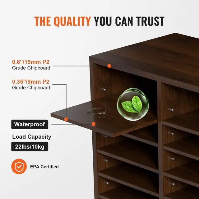 Alt view image 4 of 7 - 24 Compartments Office Mailbox, Adjustable Shelves, Wood Literature Sorter 29x12x24.4 inches Ideal for Office, Home, Classroom, Mailrooms Organization EPA Certified (Brown)
