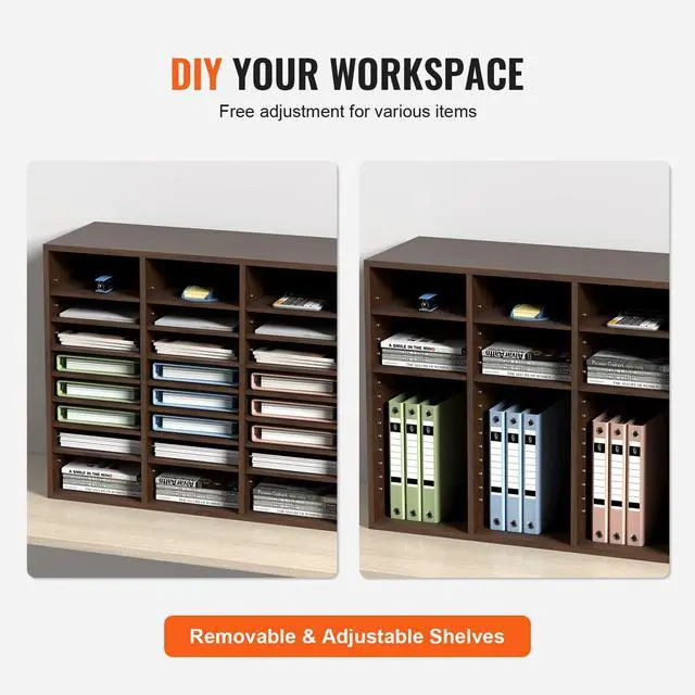 Alt view image 5 of 7 - 24 Compartments Office Mailbox, Adjustable Shelves, Wood Literature Sorter 29x12x24.4 inches Ideal for Office, Home, Classroom, Mailrooms Organization EPA Certified (Brown)