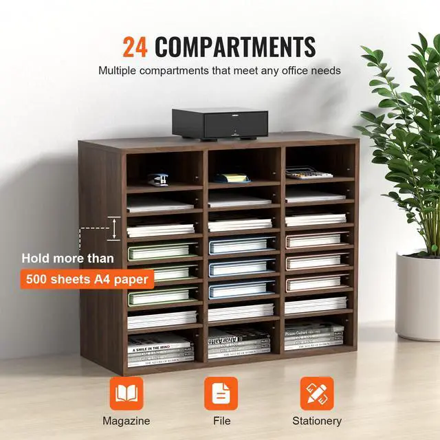 Alt view image 6 of 7 - 24 Compartments Office Mailbox, Adjustable Shelves, Wood Literature Sorter 29x12x24.4 inches Ideal for Office, Home, Classroom, Mailrooms Organization EPA Certified (Brown)