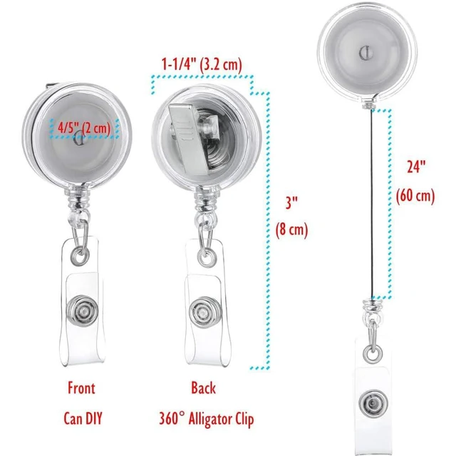 Alt view image 2 of 6 - 25 Pack - Retractable ID Name Badge Holder Reels with Swivel Alligator Clip (Translucent Clear)