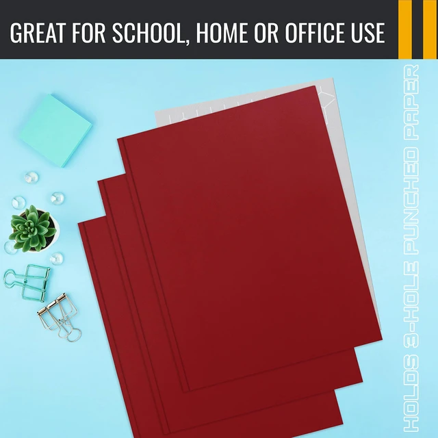 Alt view image 6 of 6 - Plastic Folders, 50 Pack Red Paper Folders with Pockets & Folders with Prongs, Matte Texture, Letter Size, 3 Metal Prong Fastener Clips, Durable for Office, School, Filing
