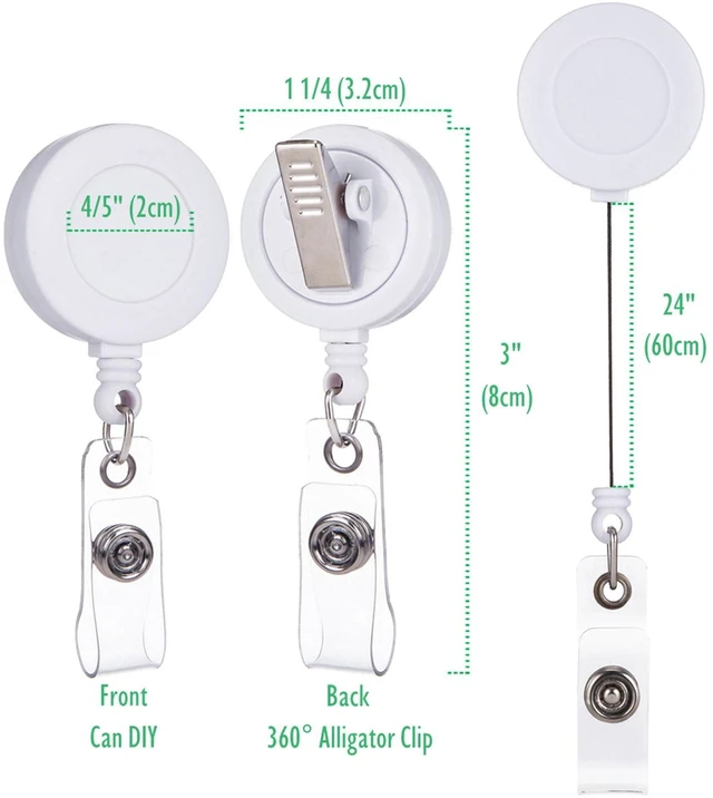 Alt view image 2 of 6 - Badge Reel, ID Badge Holder Retractable Clip, White, Bulk 25 Pack with 360° Swivel Alligator Clip, 30-Inch Nylon Cord, Simple, Lightweight, Name Tag Holder for Nurse, Office Worker, Teacher