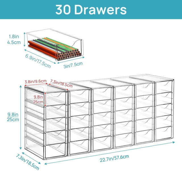 Alt view image 2 of 3 - Acrylic Desk Organizer with 30 Drawers for Office, Makeup, Crafts Clear Storage Drawers for Office Supplies, Desktop Organization for Makeup, Jewelry, Art Crafts, Bead, Pen, Stationary