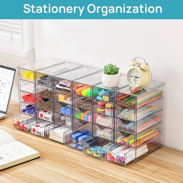 Alt view image 3 of 3 - Acrylic Desk Organizer with 30 Drawers for Office, Makeup, Crafts Clear Storage Drawers for Office Supplies, Desktop Organization for Makeup, Jewelry, Art Crafts, Bead, Pen, Stationary