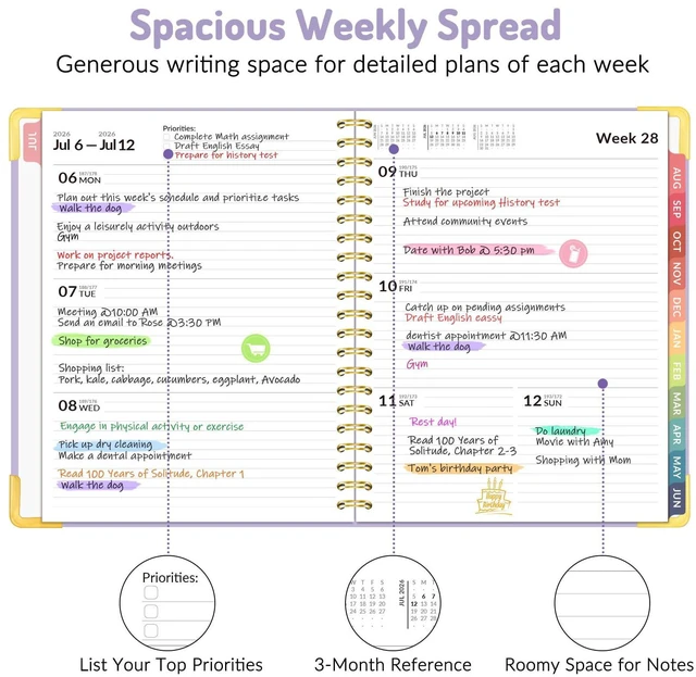 Alt view image 4 of 7 - Academic Planner 2026-2027, Weekly & Monthly Hardcover Planner A4 Calendar Planner July 2026-June 2027, 8.5" X 11" Daily Agenda, School Office Notebook Teacher Student Organizer, Navy Blue