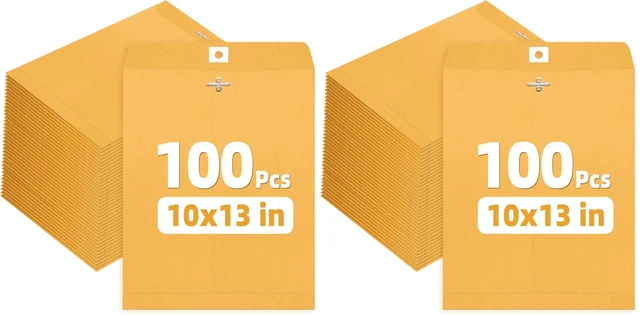 Main image of Manilla Envelops, 10"x13" Brown Kraft Envelopes with Clasp Closure, 28-lb Paper Mailing Envelopes, 100 Count Great for Filing, Storing or Mailing Documents (Pack of 2)