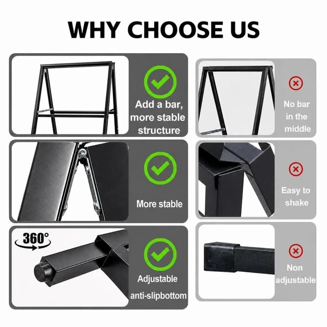 Alt view image 3 of 7 - 24 x 36 Inch A Frame Sign Double-Sided Folding Sandwich Board Heavy Duty Slide-in Sidewalk Signboard for Outdoor Street Advertising Poster(Frame onlyNo white board)