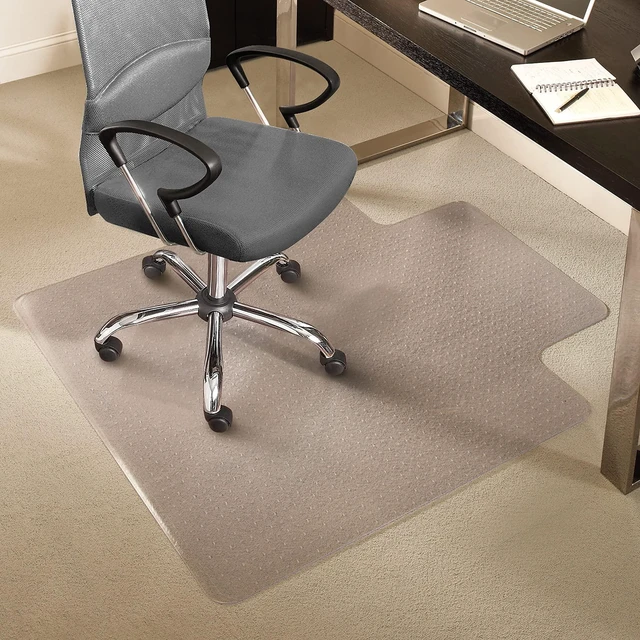 Alt view image 3 of 7 - Office Chair Mat, Clear, 45x53 Inch, Medium-Pile Carpet, with Lip Extended under-desk coverage and smooth glide for carpeted office floors